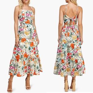 Koko + Mason Tiered Tropical Print Tie Back‎ Maxi Dress Womes Size Large